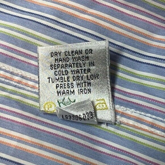 Bugatchi Uomo Men XL Blue Muted Rainbow Stripe 100% Cotton Button Shirt - Picture 8 of 10